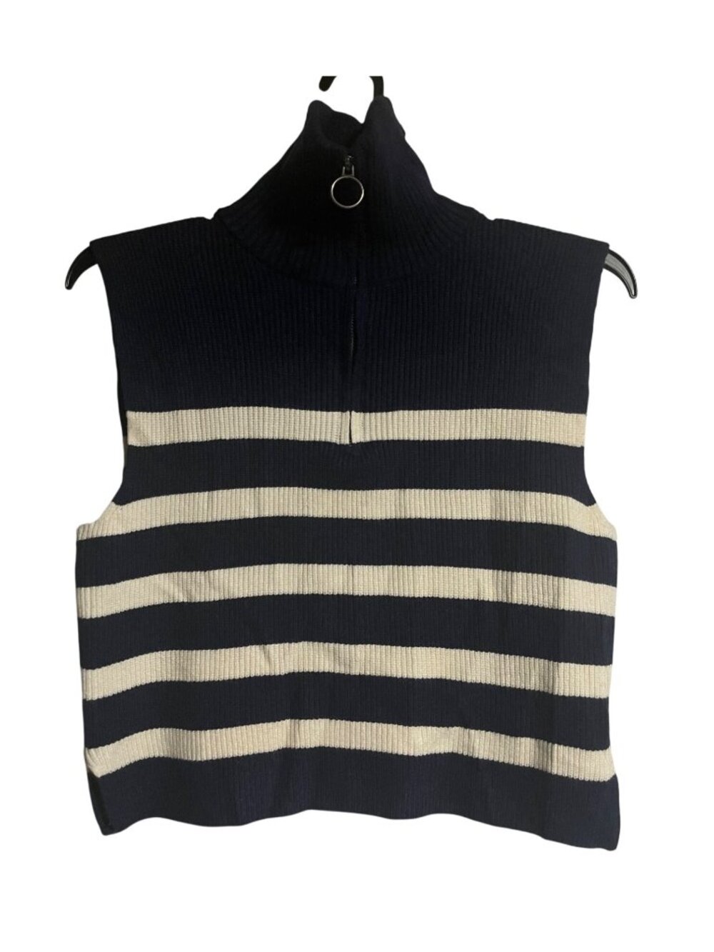 Pink Rose Sleeveless Sweater Vest Womens Size L Navy Blue White Stripes